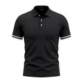Detailed view of black men's Polo shirt with white double-striped cuffs and lapel. - S / Tops / Burgundy