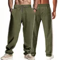 Detailed view of men's army green corduroy pants with side stripes and drawstring. - S / Bottoms / Army Green