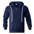 Dunkelblauer Herren-Freizeit-Hoodie mit halbem Reißverschluss und weißen Kordeln - Einheitsgröße / Oberteile / Blau