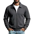 Chaqueta de punto gofrado gris oscuro para hombre con cremallera y solapa casual - S / Tops / Verde Hierba
