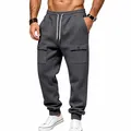 Men's dark grey fleece cargo jogger sweatpants with drawstring waist and large pockets - S / Bottoms / Dark Gray