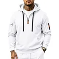 Sudadera blanca con capucha de felpa pesada para hombre con bolsillos de estilo ropa de trabajo. - S / Tops / Blanco