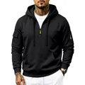 Sudadera con capucha pesada negra para hombre con cremallera verde lima y bolsillos - S / Tops / Negro