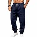 Men's navy blue cargo sweatpants with warm fleece lining and drawstring elastic waist - S / Bottoms / Navy Blue