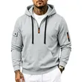Sudadera con capucha cargo para hombre en gris claro con media cremallera - S / Tops / Gris claro