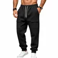 Men's black fleece cargo sweatpants with drawstring waist and cargo pockets, jogger fit - S / Bottoms / Black