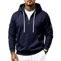 Felpa con cappuccio blu navy da uomo con mezza zip e tasche tattiche sulle maniche - Blu navy