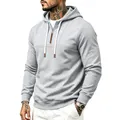 Premium Herren Kapuzenpullover in Grau mit halbem Reißverschluss und weißem Tunnelzug - XL / Oberteile / Hellgrau
