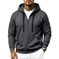 Felpa con cappuccio cargo pesante grigio scuro da uomo con un quarto di zip e tasche - Grigio scuro