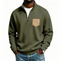 Men's olive green half-zip fleece sweatshirt with tan chest pocket for autumn and winter - Army Green
