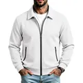 Chaqueta blanca de punto gofrado para hombre con bolsillos de cremallera y solapa - S / Tops / Blanco