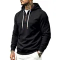 Herren Kapuzenpullover in Schwarz mit halbem Reißverschluss und weißen Kordeln - S / Oberteile / Schwarz