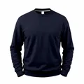 Detailed front view of a navy blue men's basic crewneck sweatshirt with ribbed cuffs - S / Tops / Rose Red