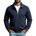 Chaqueta elegante para hombre en punto gofrado azul marino con cremallera y solapa - S / Tops / Azul Marino
