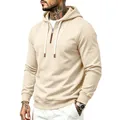 Felpa casual da uomo con cappuccio e mezza zip in beige con coulisse regolabile - Taglia S / Top / Albicocca