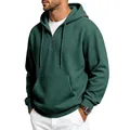 Men's dark green waffle knit half-zip hoodie with kangaroo pocket - S / Tops / Grass Green