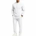 White Henley long-sleeve top and straight-leg pants casual two-piece set for men - S / Top And Bottom / White