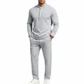 Conjunto casual gris para hombre con top Henley de manga larga y pantalón recto - Gris claro