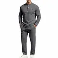 Conjunto informal gris de hombre con un top Henley de manga larga y pantalón recto - Gris oscuro