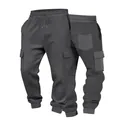 Detailed front and back view of men's grey waffle knit cargo jogger pants with pockets - S / Bottoms / Gray