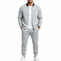 Conjunto de chándal gris de dos piezas para hombre con chaqueta con cremallera - S / Top Y Pantalón / Gris claro