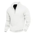 Vista detallada de un jersey blanco para hombre con media cremallera y textura jacquard - S / Tops / Blanco