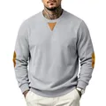 Detailansicht eines grauen Cord-Sweatshirts für Herren mit braunen Ellbogen-Patches - S / Oberteile / Hellgrau