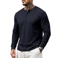 Camiseta Henley de manga larga para hombre premium en azul marino con textura acanalada - M / Tops / Azul Marino