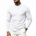 Casual wit heren Henley T-shirt met lange mouwen, een opstaande kraag en borstzakje - S / Tops / Wit