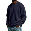 High-quality men's basic warm fleece crewneck sweatshirt in navy blue solid color - S / Tops / Navy Blue