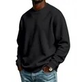 Classic men's black fleece sweatshirt with round neck and loose fit for winter - S / Tops / Black
