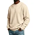 Premium men's basic fleece crewneck sweatshirt in beige, loose fit long sleeve pullover - S / Tops / Apricot