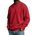 Men's solid red fleece crewneck sweatshirt featuring a comfortable loose fit casual style - Red