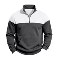Men's heavy quilted patchwork half-zip sweatshirt with kangaroo pocket in grey and white - S / Tops / White And Dark Grey