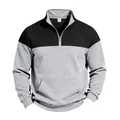 Men's heavyweight two-tone quilted stand collar sweatshirt with a front pocket - S / Tops / Black And Light Grey