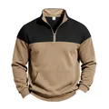 Men's quilted color-block half-zip sweatshirt with kangaroo pocket in khaki and black - S / Tops / Black Top, Khaki Bottom