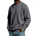 Men's basic grey fleece sweatshirt with solid crew neck for autumn and winter - Dark Gray