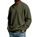 Classic men's basic warm fleece crewneck sweatshirt in olive green solid color - Army Green