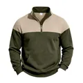 Heavyweight men's color-block quilted half-zip sweatshirt in olive green and khaki - Khaki Top and Army Green Bottom