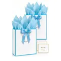 White gift bag with light blue bow, matching tissue paper and greeting cards. - 22.9*17.8*8 / Blue Frame Blue Paper