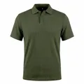 Detail shot of olive green men's polo shirt showing vertical jacquard texture and collar - Army Green
