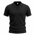 Primer plano de la tela de punto de gofre negra y el cuello cubano en un polo de hombre - S / Negro