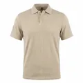 Detail of vertical textured jacquard pattern on khaki men's short sleeve polo shirt - Khaki