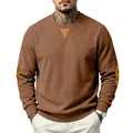 Detailansicht braunes Cord-Sweatshirt mit Kontrast-Ausschnitt und Ellbogen-Patches - S / Oberteile / Braun
