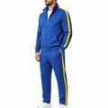 Men's blue tracksuit with yellow contrast side stripes, zip-up jacket and matching pants - Sapphire Blue