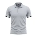 Men's grey short sleeve Polo shirt with black and white striped cuffs - S / Tops / Light Gray