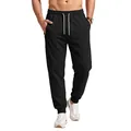 Men's black casual joggers with elastic drawstring waist and side zipper pockets - S / Bottoms / Black