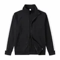 Chaqueta deportiva negra para hombre con rayas blancas y cremallera completa en toda la prenda. - S / Tops / Negro