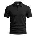 Men's stylish black short sleeve polo shirt featuring premium geometric textured jacquard - S / Navy Blue