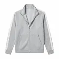 Chaqueta deportiva gris para hombre con cremallera completa y rayas blancas laterales - S / Tops / Gris claro